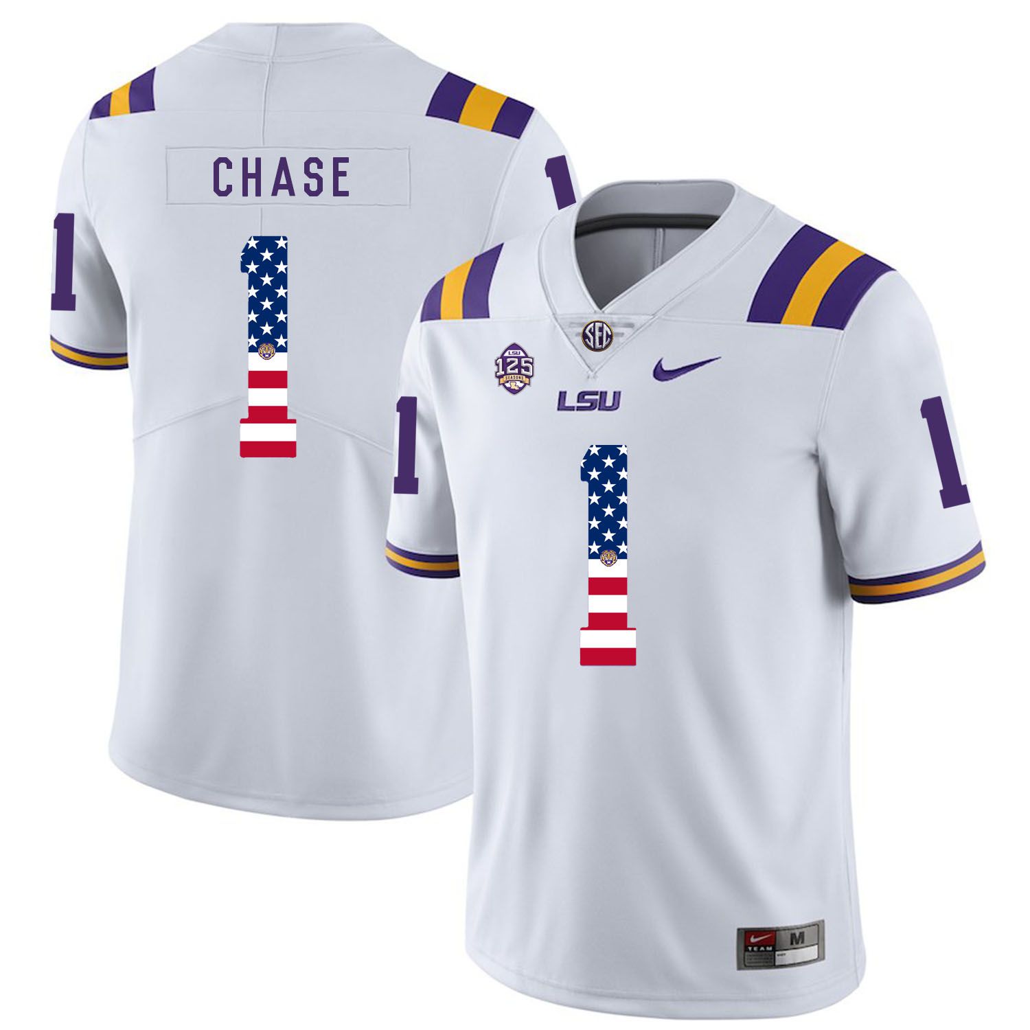 Men LSU Tigers 1 Chase White Flag Customized NCAA Jerseys